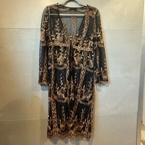 Elegant Black and Gold Embroidered Cardigan